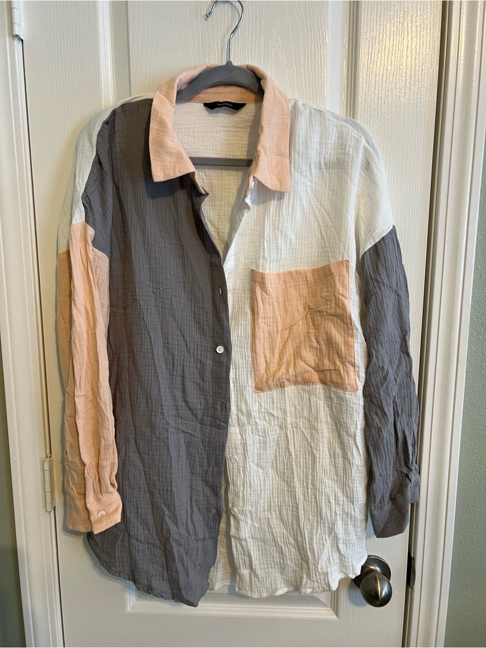 Dokotoo Color Block Cotton Gauze Button Down Shirt Size M